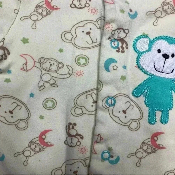Pekkle Footed Onesie Pajamas Monkey Green /  Blue Size 3 Months - Picture 4 of 16